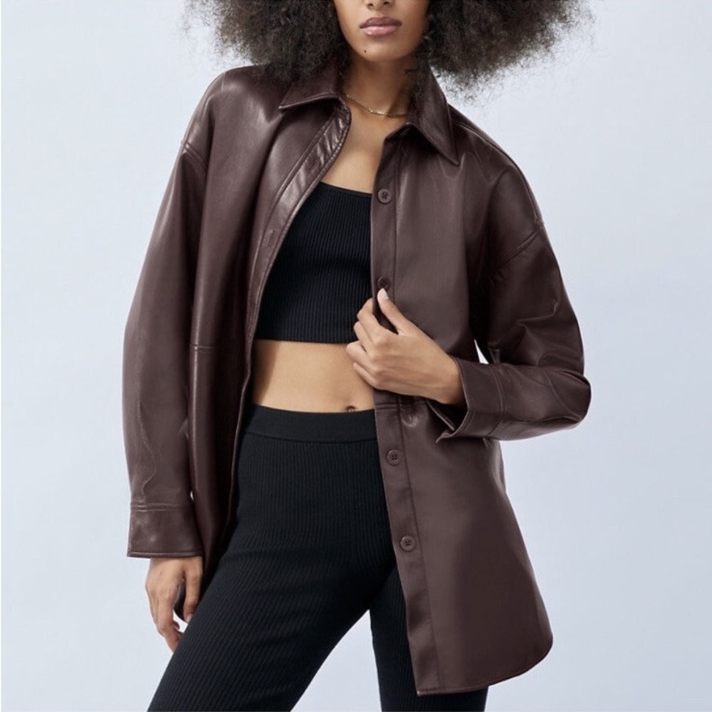 Brown aritzia vegan leather jacket
